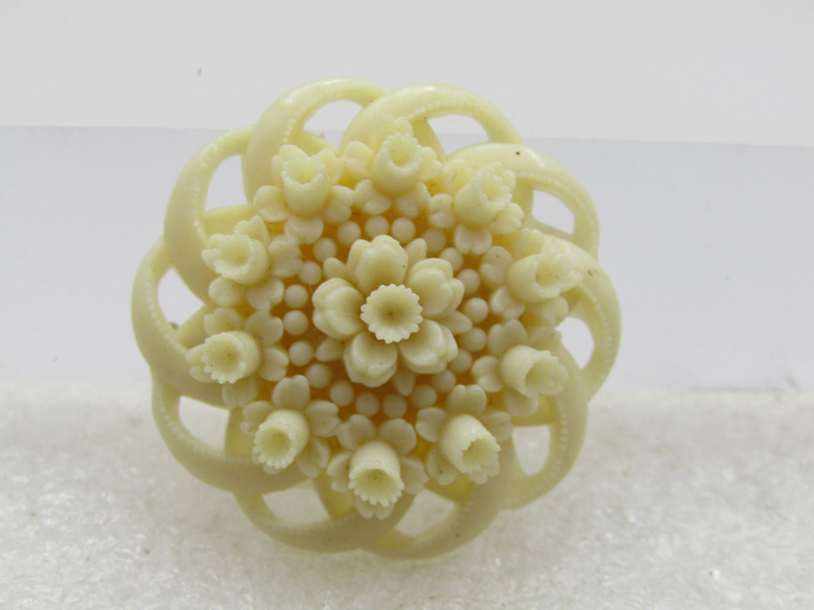 Vintage White Celluloid Spiral Floral Brooch, 1.5", 1950's-1960's - 5