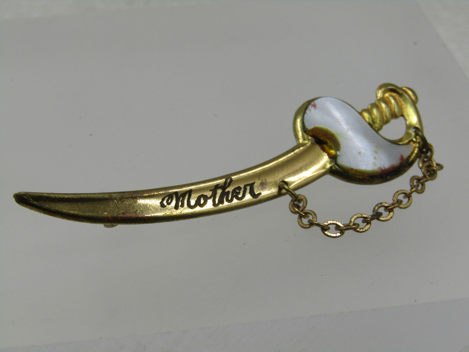 Vintage Sword Brooch, Engraved Mother, MOP Hilt, 1930's-1940's - 2