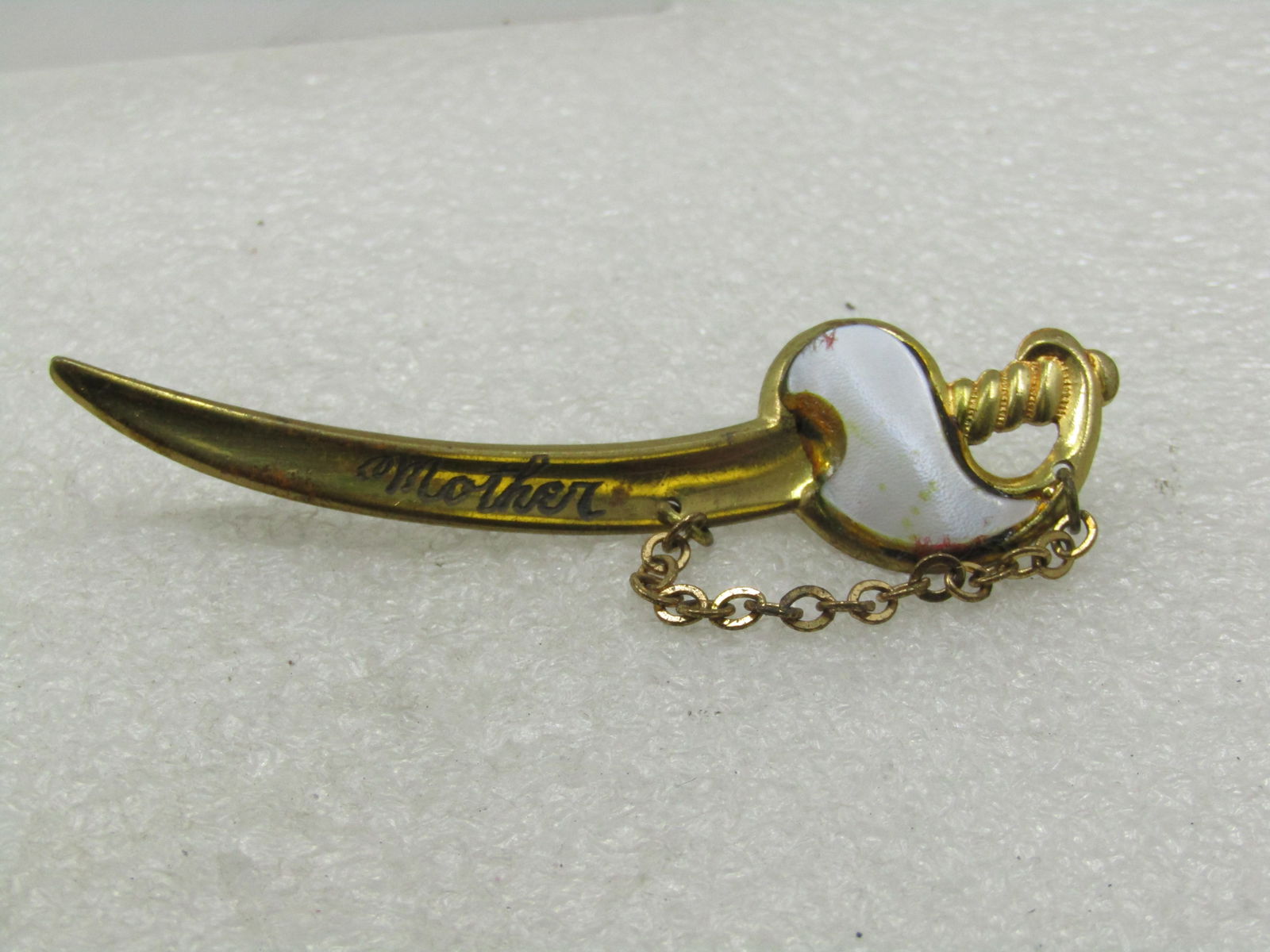 Vintage Sword Brooch, Engraved Mother, MOP Hilt, 1930's-1940's - 4