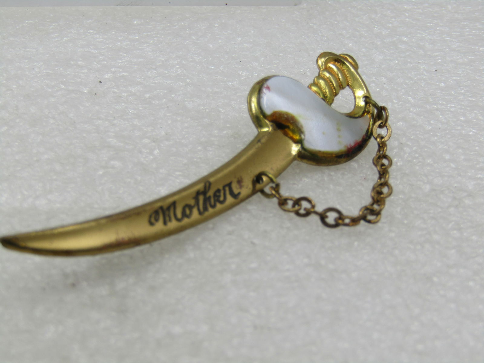 Vintage Sword Brooch, Engraved Mother, MOP Hilt, 1930's-1940's - 5