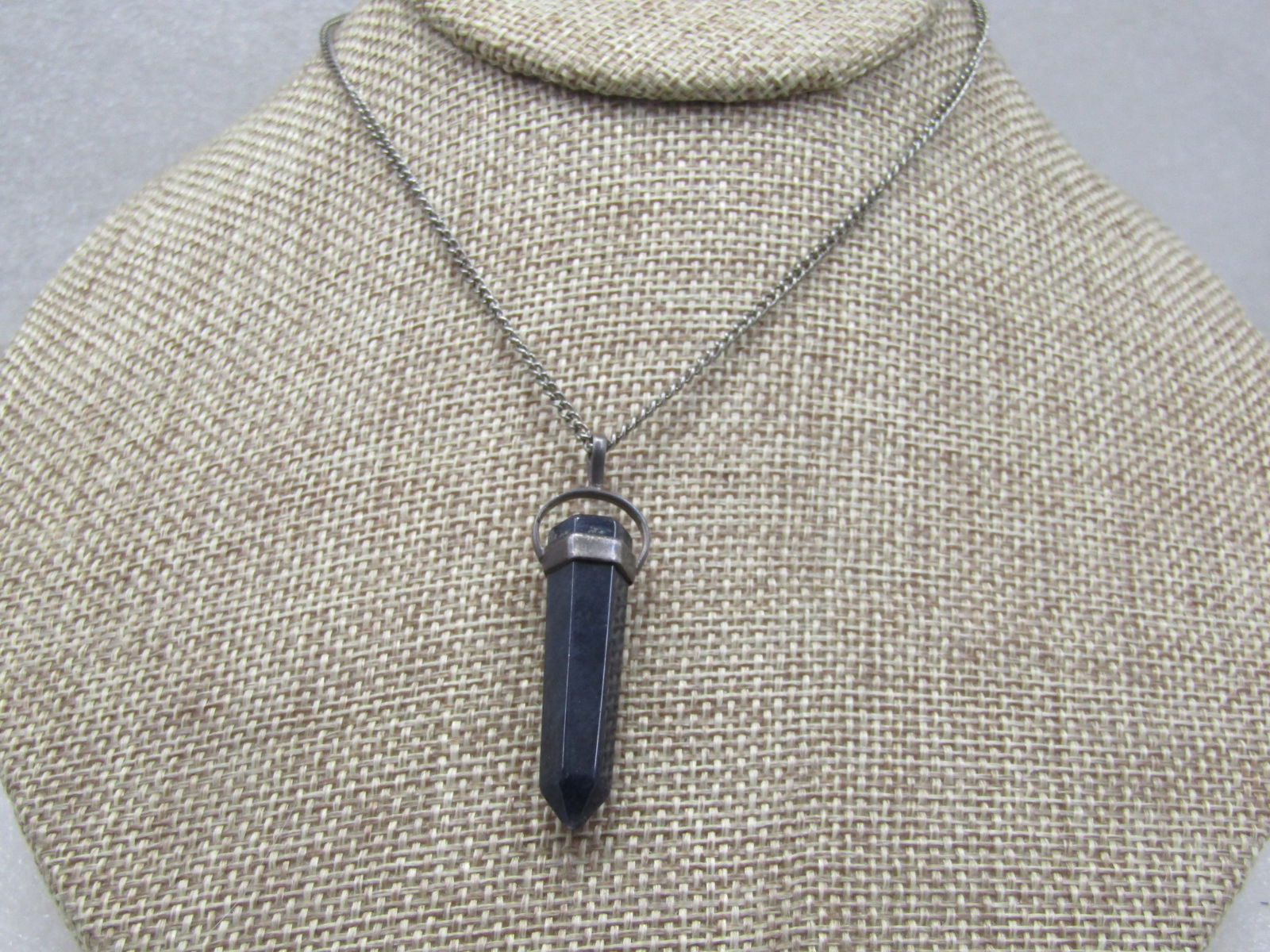 Vintage Sterling Black Agate Crystal Necklace with 18" Non-Sterling Chain (1 of 6)