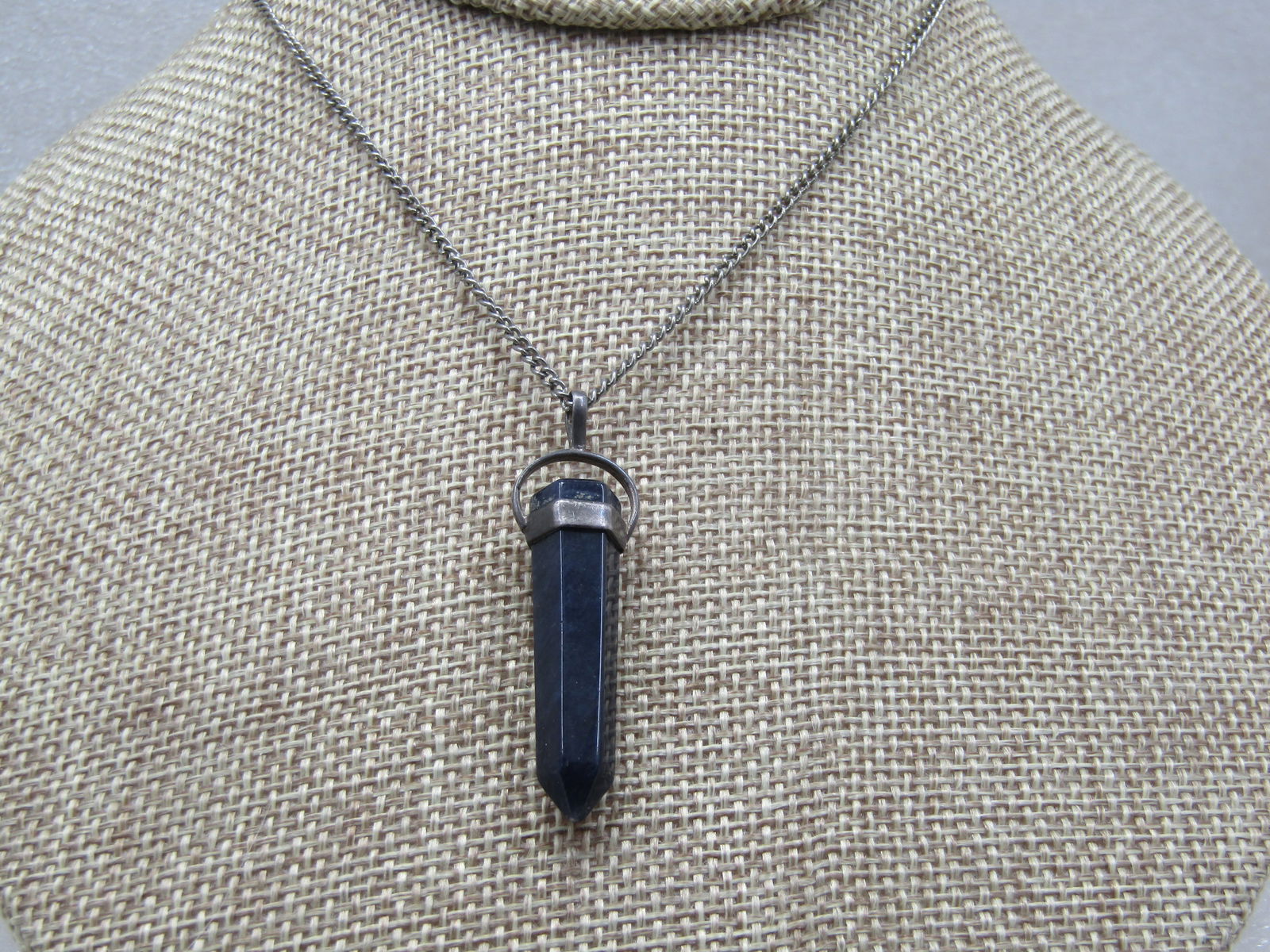 Vintage Sterling Black Agate Crystal Necklace with 18" Non-Sterling Chain - 2