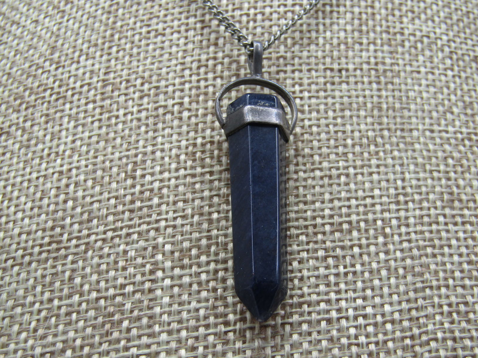 Vintage Sterling Black Agate Crystal Necklace with 18" Non-Sterling Chain - 3