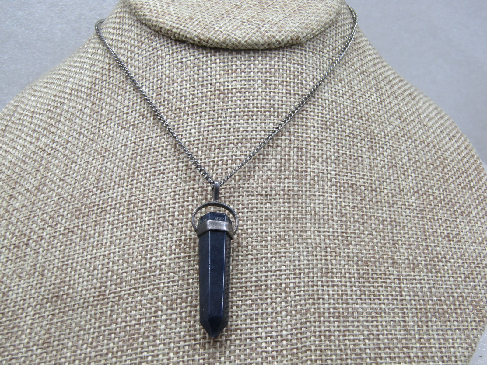 Vintage Sterling Black Agate Crystal Necklace with 18" Non-Sterling Chain - 4