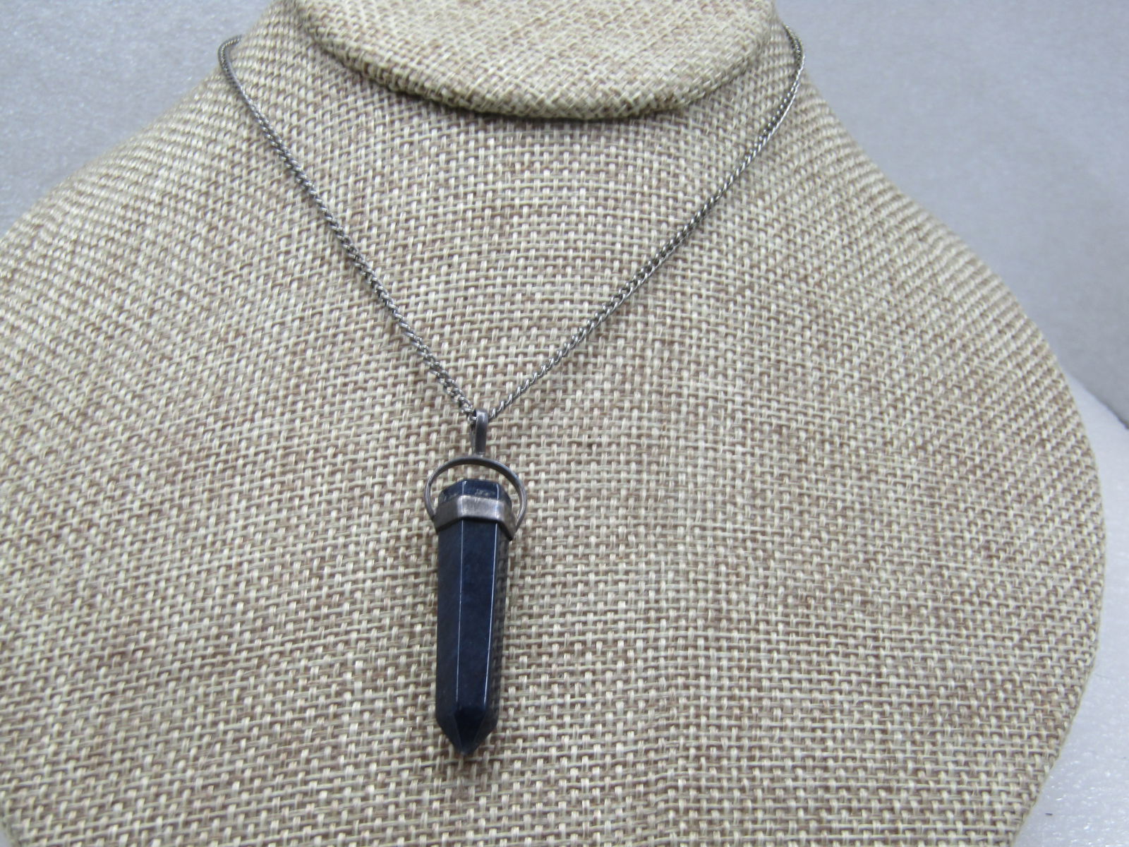 Vintage Sterling Black Agate Crystal Necklace with 18" Non-Sterling Chain - 5