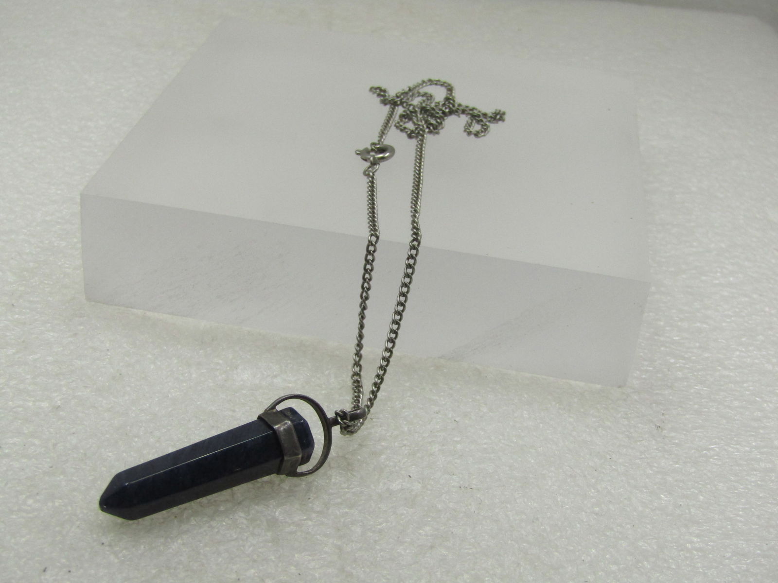 Vintage Sterling Black Agate Crystal Necklace with 18" Non-Sterling Chain - 6