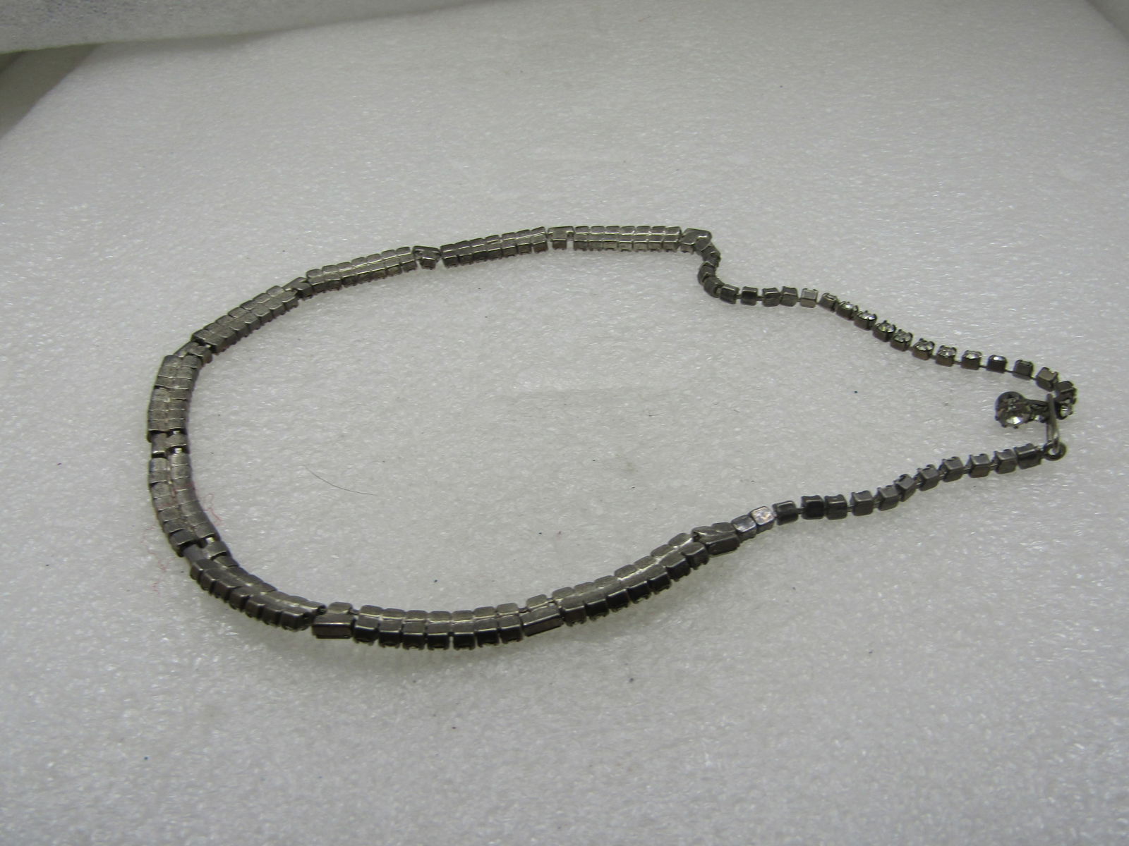 Vintage Clear Rhinestone Necklace, Curved Front, 16", 1940's - 6