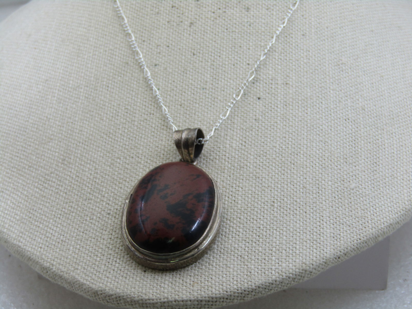Vintage Sterling Brown & Black Jasper Pendant with 20" Figaro Chain - 4
