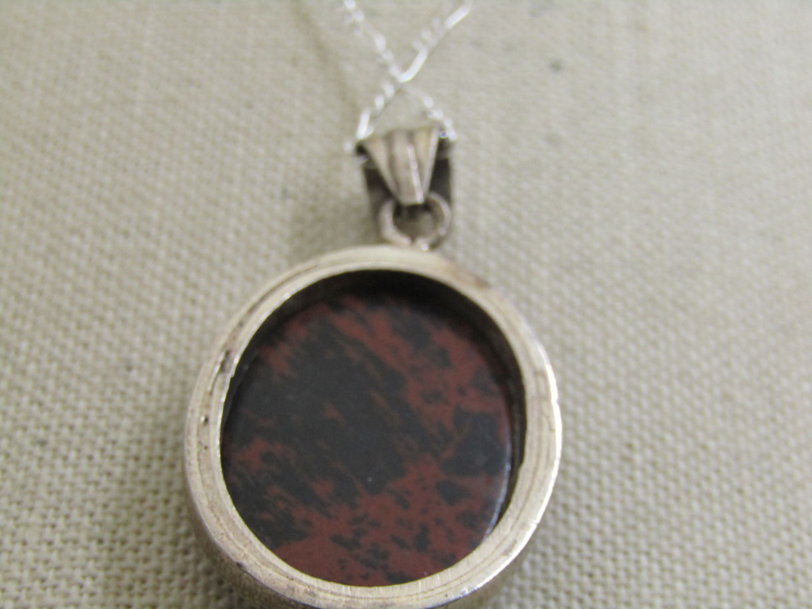 Vintage Sterling Brown & Black Jasper Pendant with 20" Figaro Chain - 5
