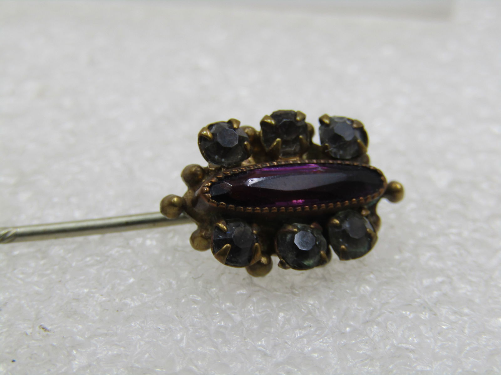 Antique Rhinestone Stick Pin, Purple/Clear, early 1900's - 4