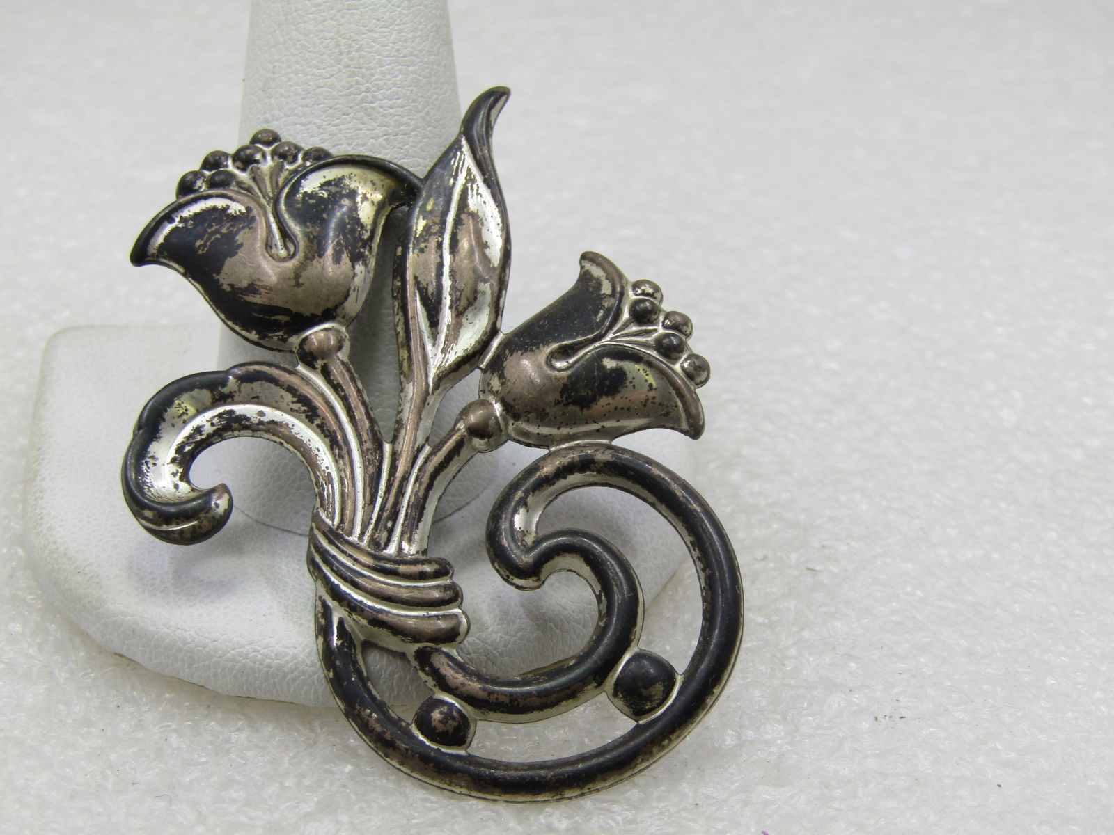 Vintage Sterling Floral Brooch, 1940's, 2.25" Signed SB - 2