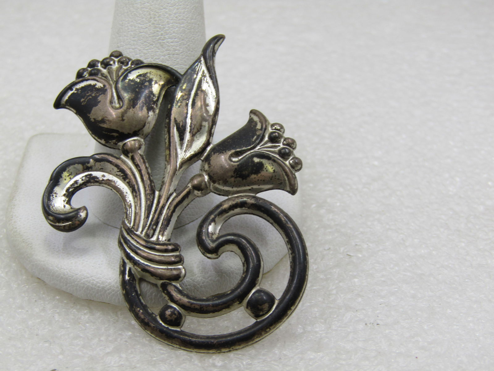 Vintage Sterling Floral Brooch, 1940's, 2.25" Signed SB - 5