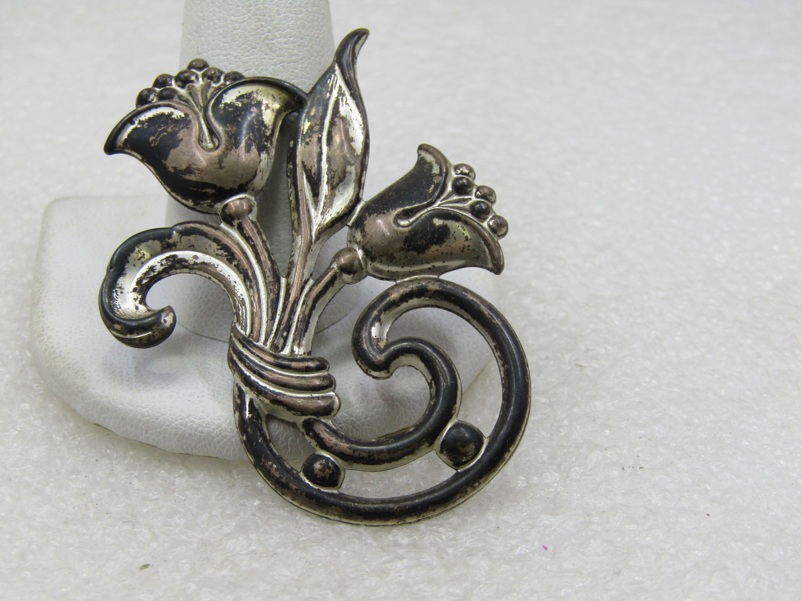Vintage Sterling Floral Brooch, 1940's, 2.25" Signed SB - 6