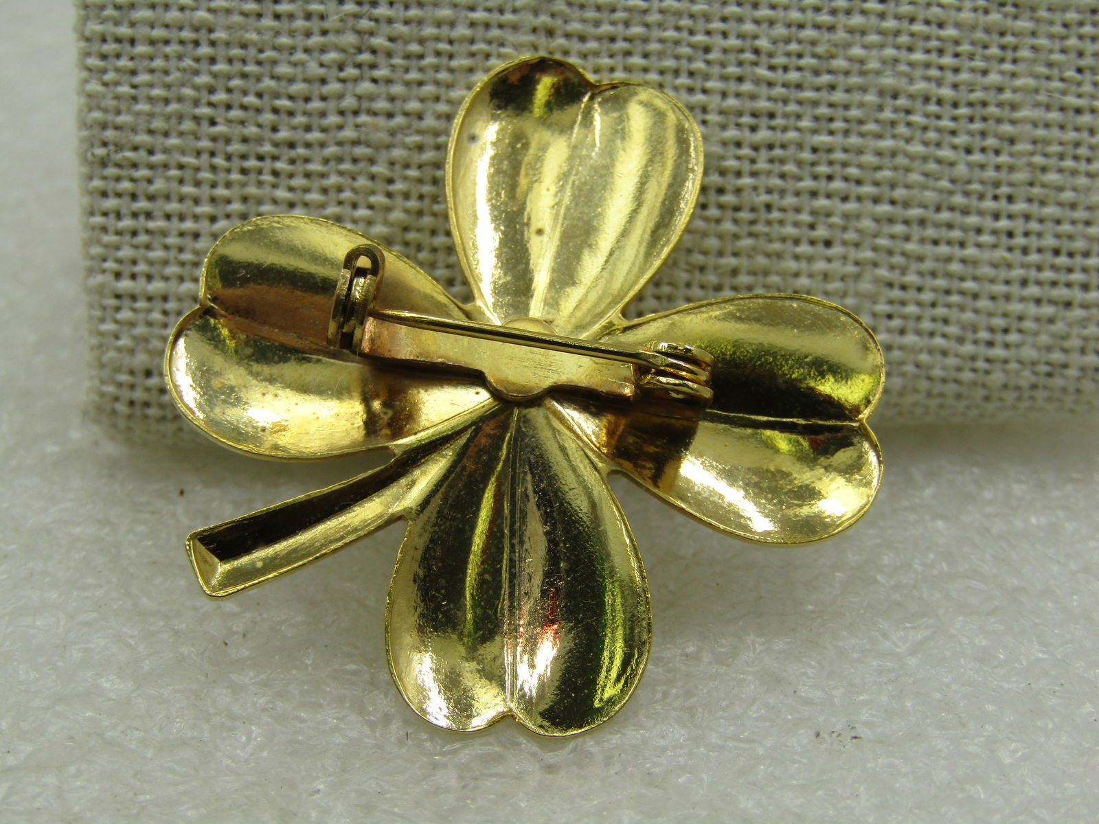 Vintage Gold Tone Four Leaf Clover Brooch, 1.5" - 4