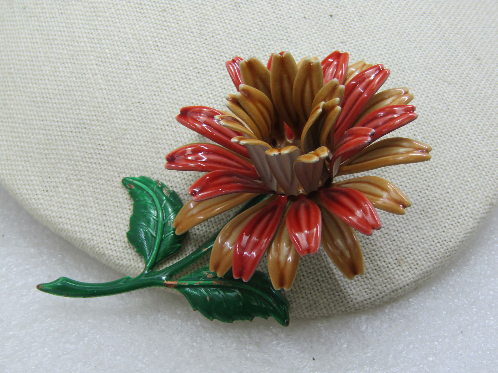 Vintage Enameled Dahlia Floral Brooch, 3.75", 1960's - 2