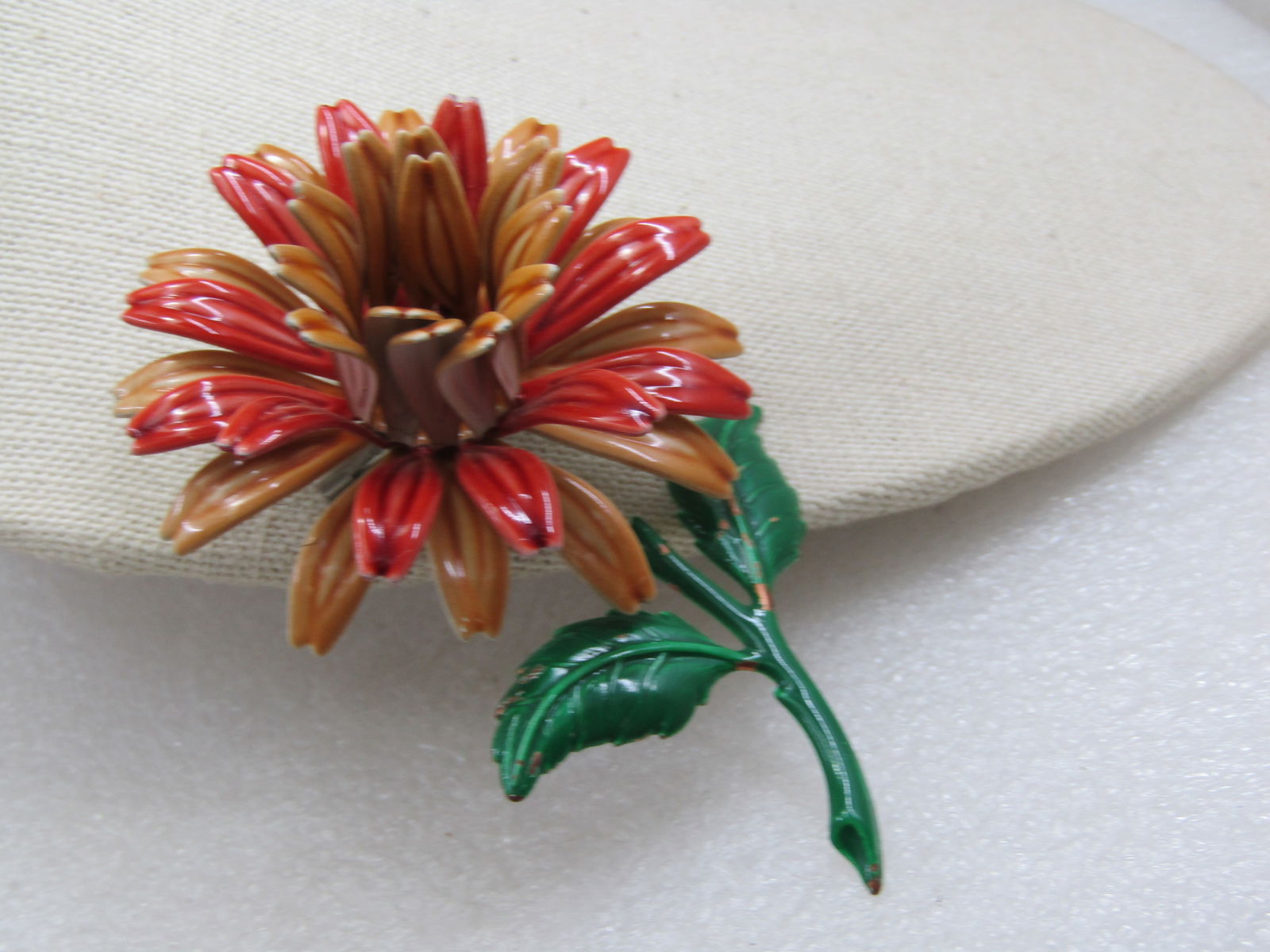 Vintage Enameled Dahlia Floral Brooch, 3.75", 1960's - 4