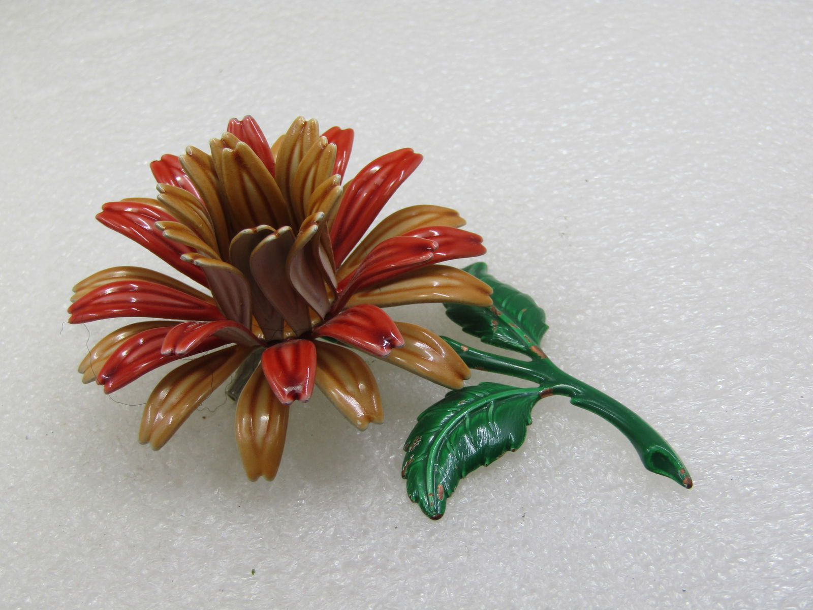 Vintage Enameled Dahlia Floral Brooch, 3.75", 1960's - 6