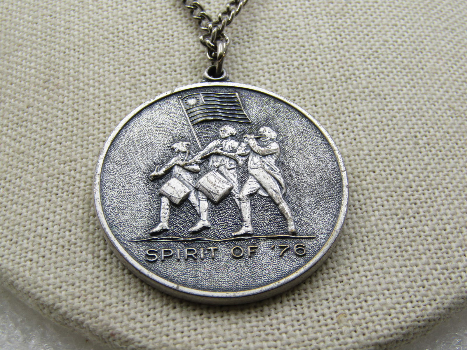 Vintage Spirit of '76 Flag, Drummer & Fife Player Necklace with Liberty Bell, 1970's 22" - 5