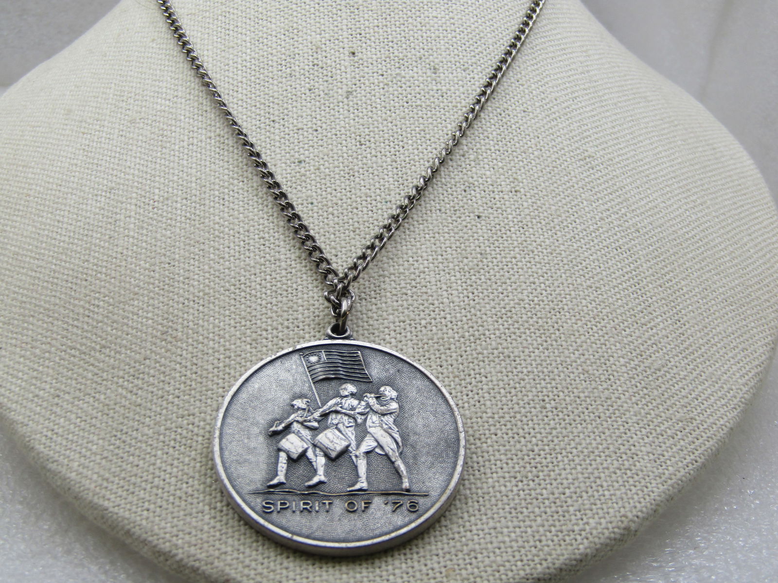 Vintage Spirit of '76 Flag, Drummer & Fife Player Necklace with Liberty Bell, 1970's 22" - 6