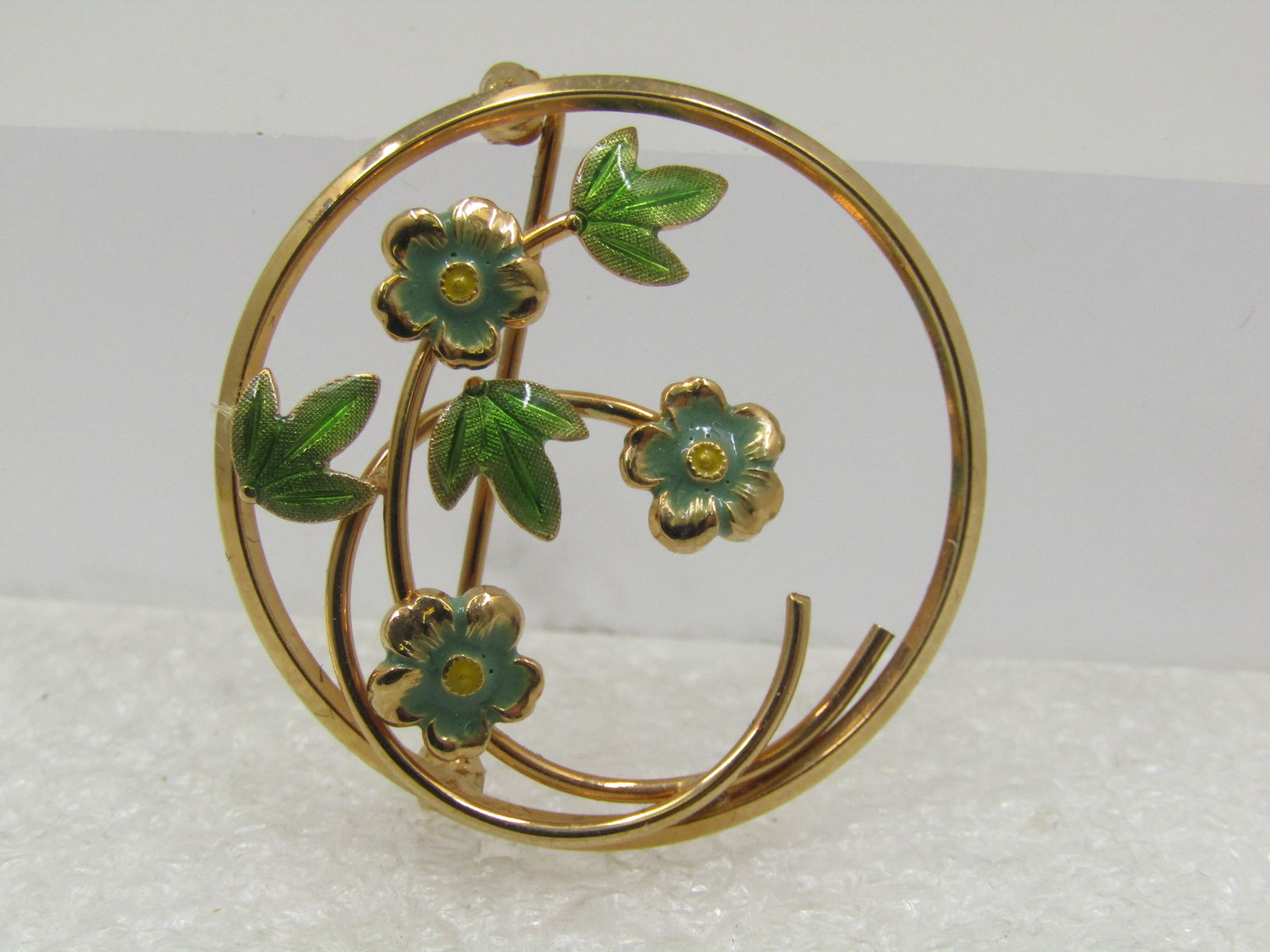 Vintage Enameled Floral Circle Brooch, Forget-me-Nots, Van Dell (1 of 4)