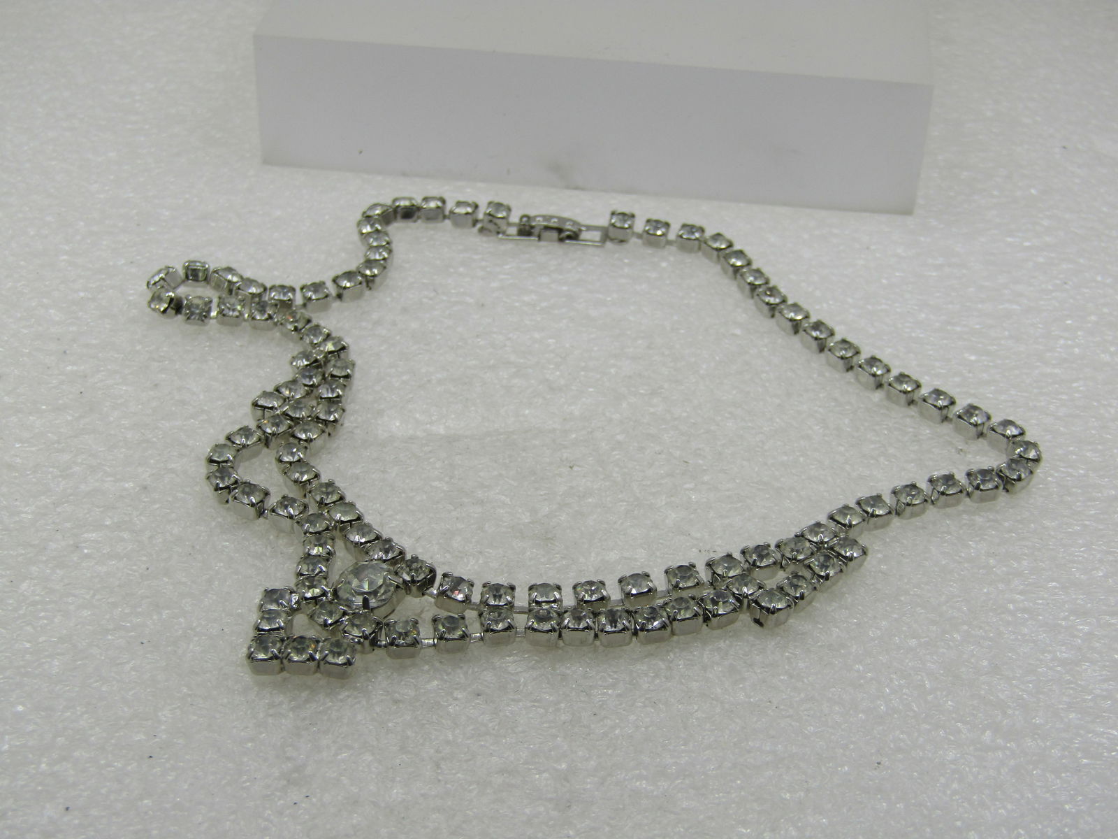 Vintage Clear Rhinestone Bib Necklace 14.5", Weddings/Proms - 4