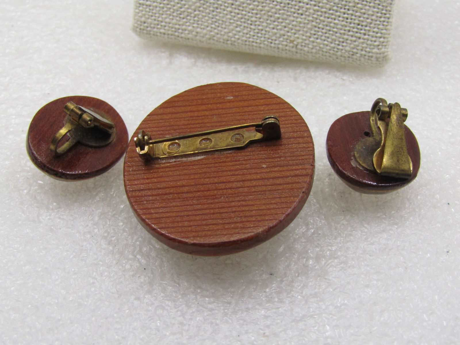 Vintage Wooden Cameo Brooch & Clip Earrings, 1940's-1950's - 4