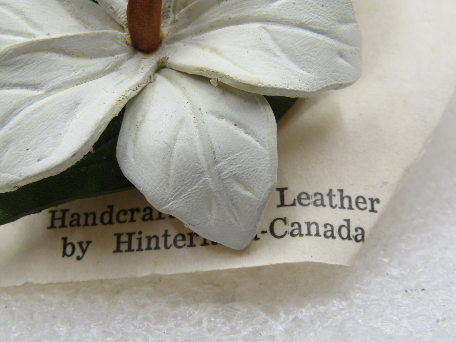 Vintage Leather Garden Lily Brooch, Hinterland-Canada, On Card - 3