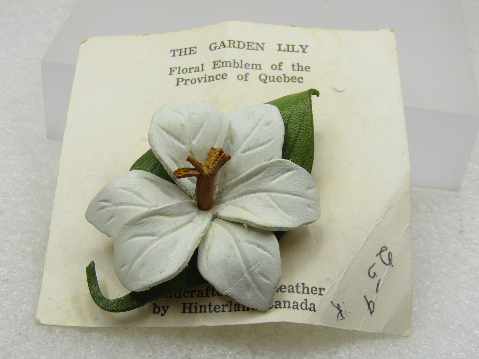 Vintage Leather Garden Lily Brooch, Hinterland-Canada, On Card - 5
