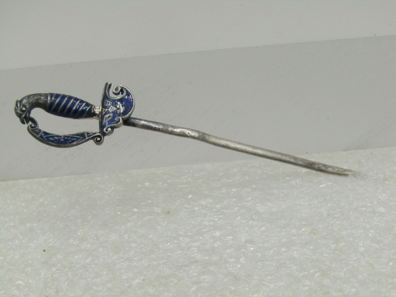 Vintage Sterling Enameled Sword Stick Pin, Falcon Head Handle, Early 1900's, 2-5/8" (1 of 6)