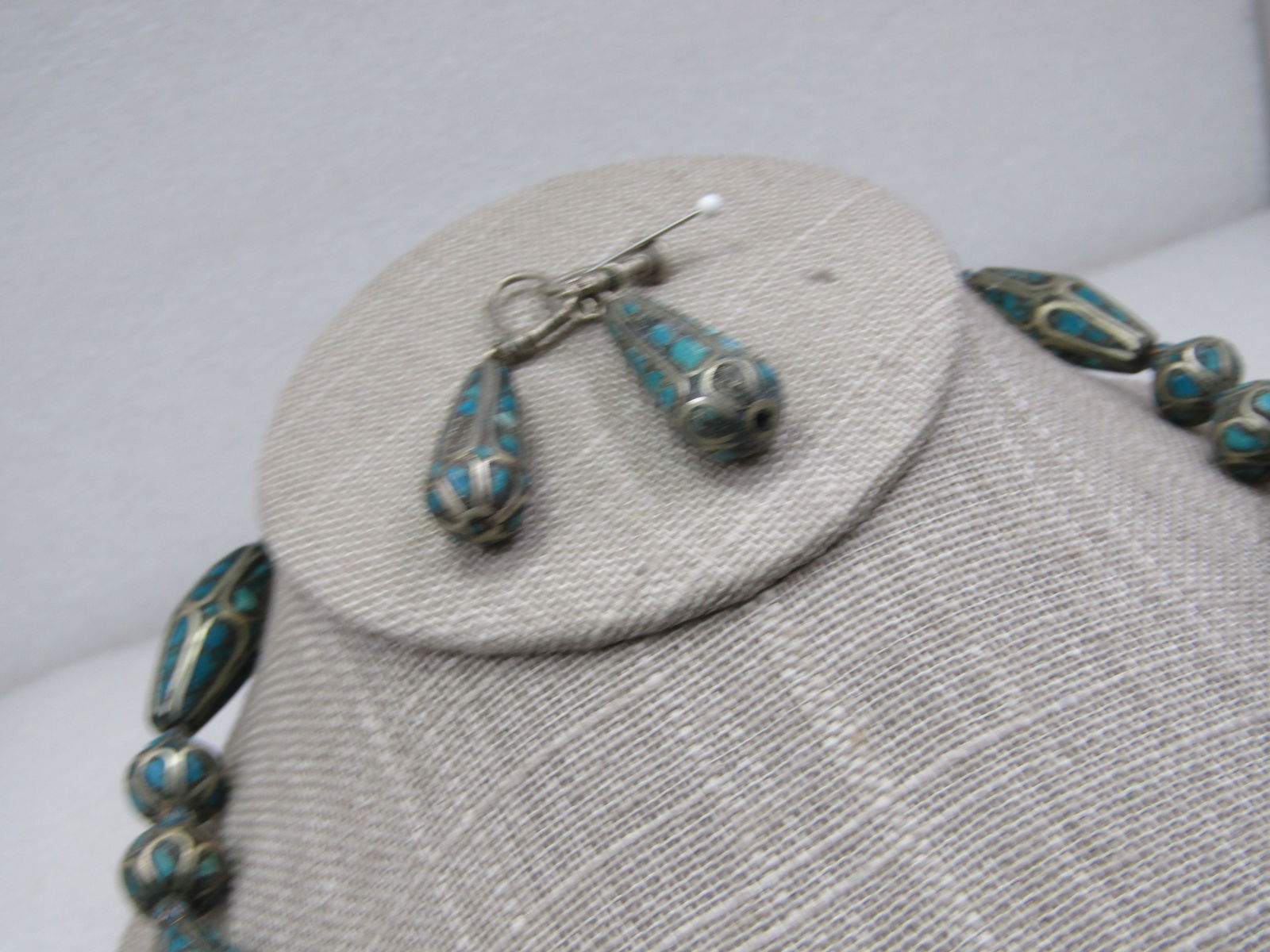 Vintage Inlaid Turquoise or Eilat Stone Necklace & Earrings, 1950's or Pre 1950's - 3
