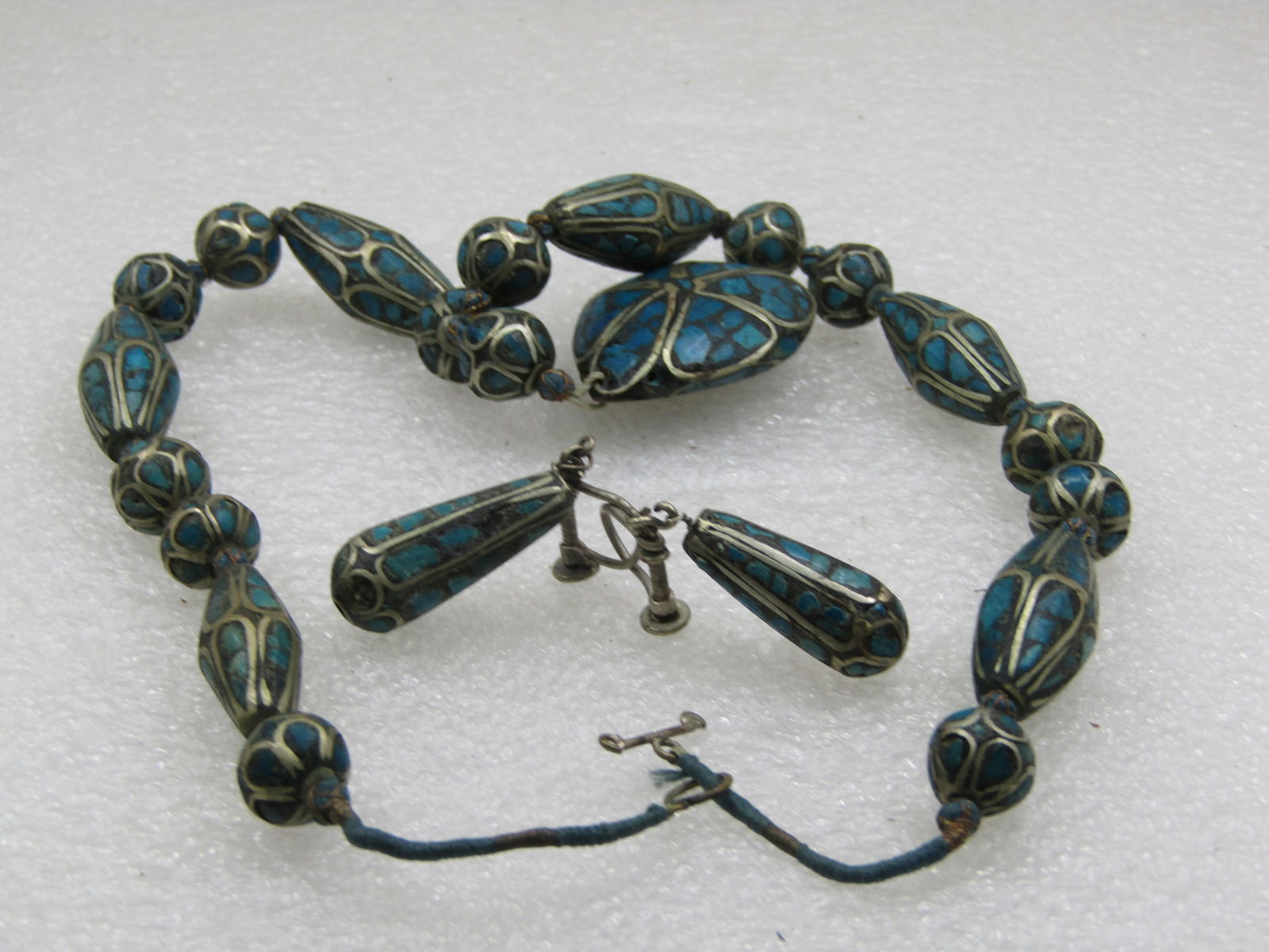 Vintage Inlaid Turquoise or Eilat Stone Necklace & Earrings, 1950's or Pre 1950's - 6
