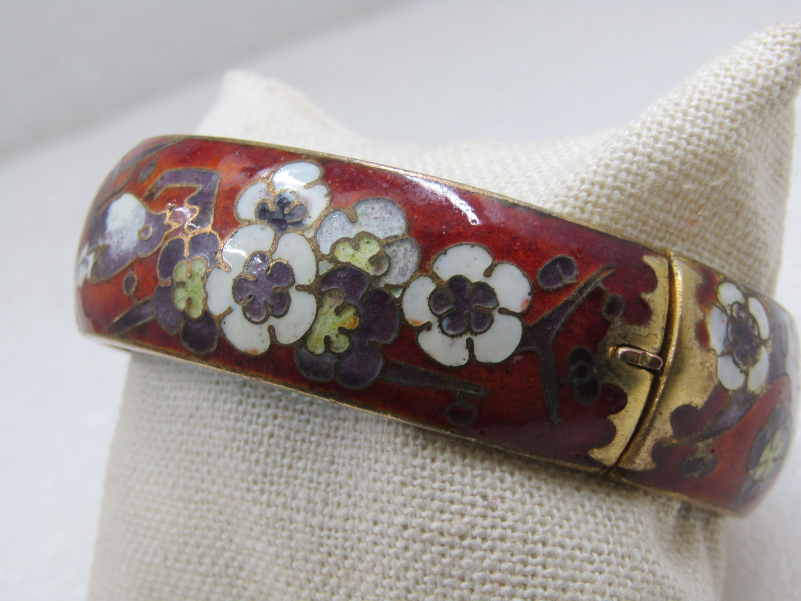Vintage Chinese Cloisonne Hinged Bangle Bracelet, 7.75", 3/4" Wide, Pre Mid-Century - 2