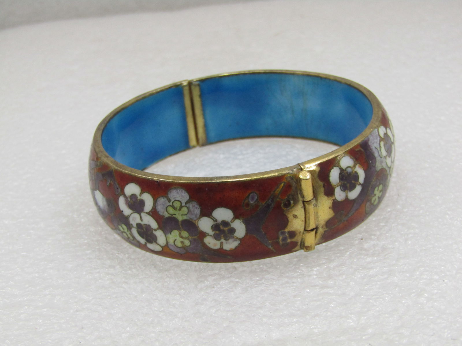 Vintage Chinese Cloisonne Hinged Bangle Bracelet, 7.75", 3/4" Wide, Pre Mid-Century - 3