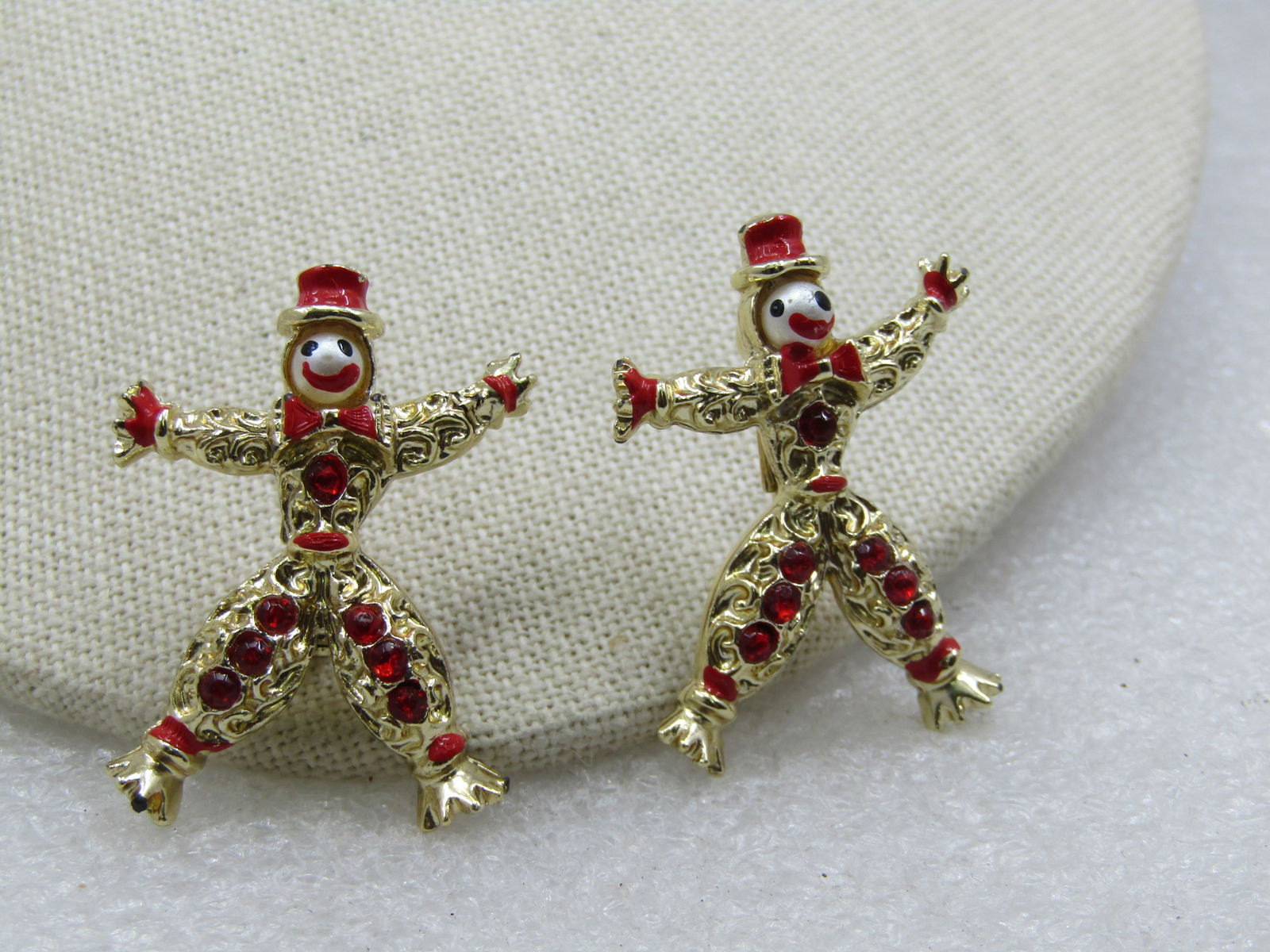Vintage Pair Dancing Clown Brooches with Rhinestones & Enameling, 1950's-1960's - 2