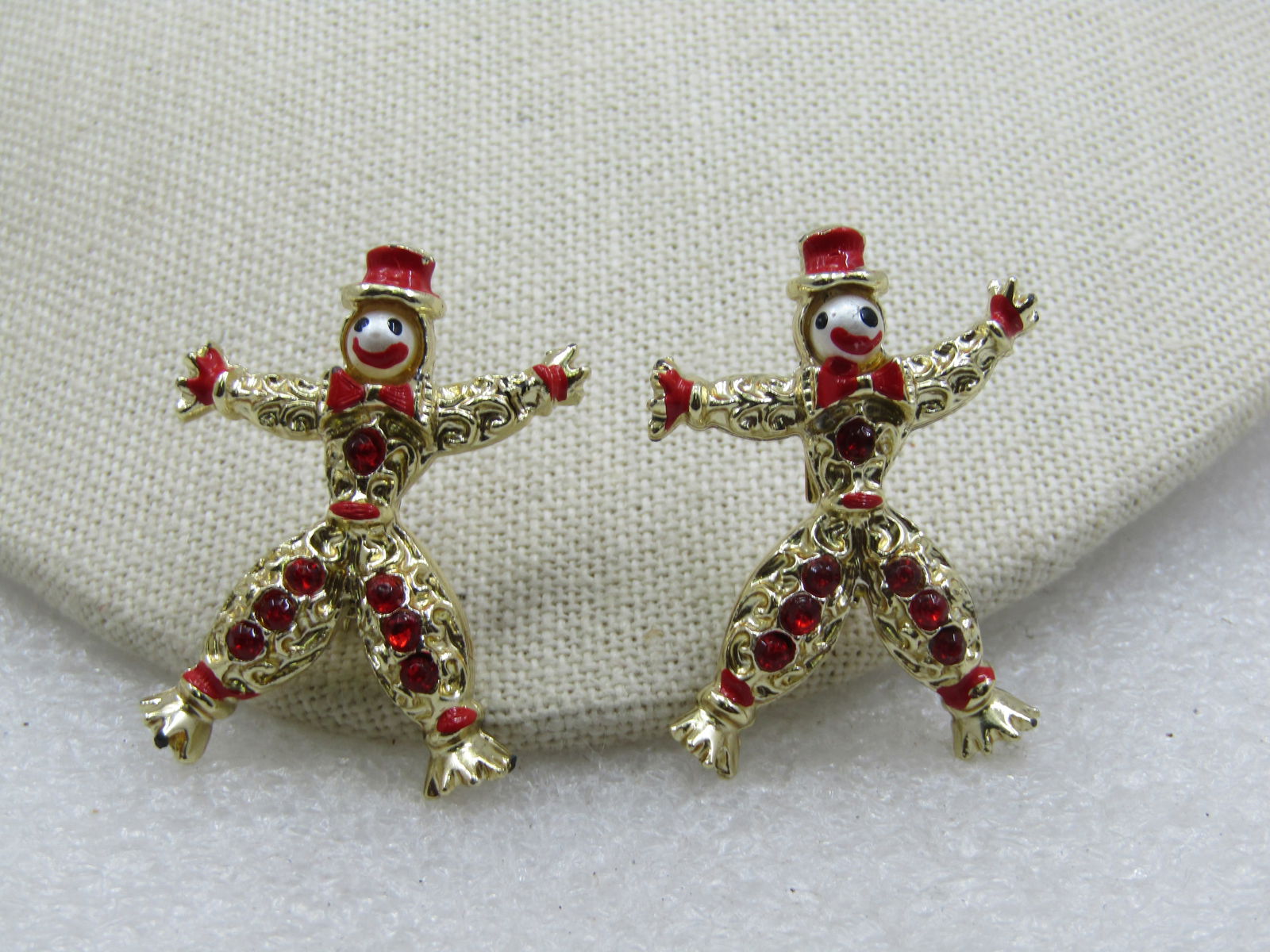 Vintage Pair Dancing Clown Brooches with Rhinestones & Enameling, 1950's-1960's - 3