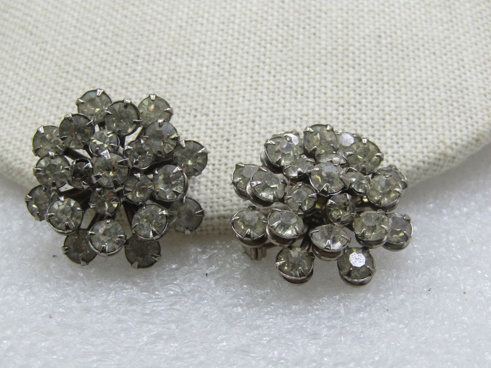 Vintage Pair Rhinestone Blossom Brooches, 1", 1940's-1950's (1 of 5)