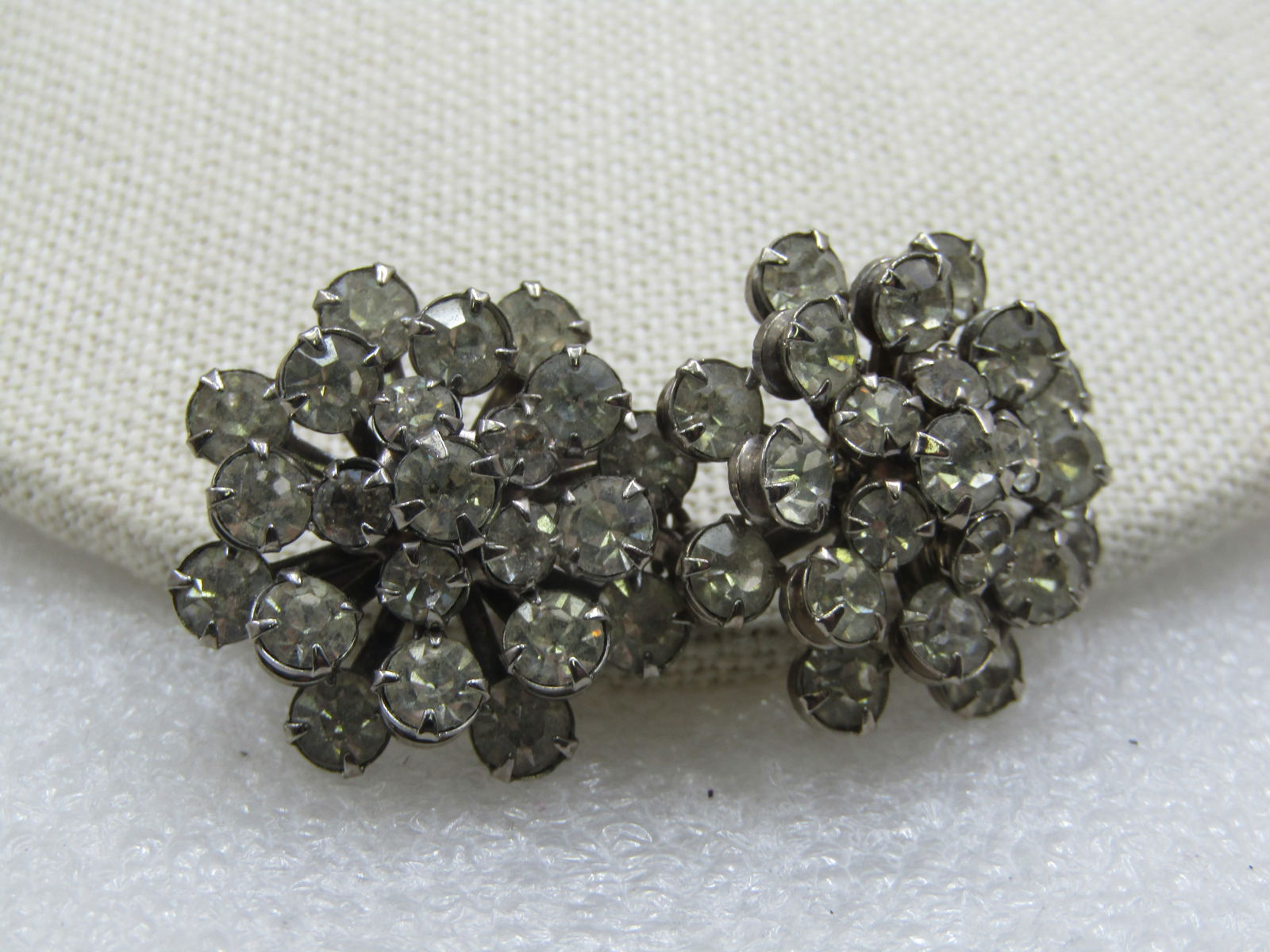 Vintage Pair Rhinestone Blossom Brooches, 1", 1940's-1950's - 3