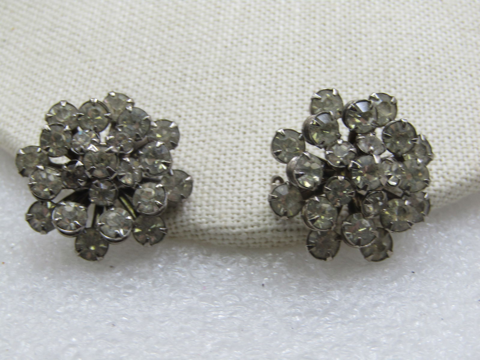 Vintage Pair Rhinestone Blossom Brooches, 1", 1940's-1950's - 4
