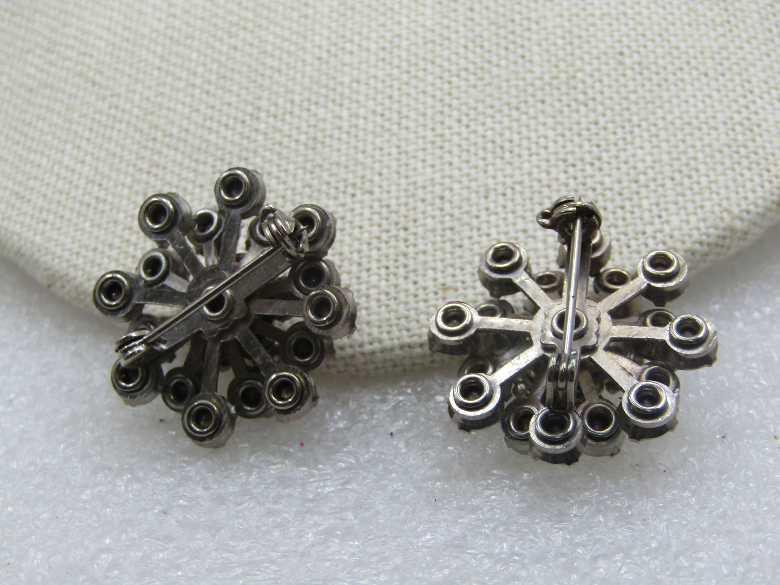 Vintage Pair Rhinestone Blossom Brooches, 1", 1940's-1950's - 5