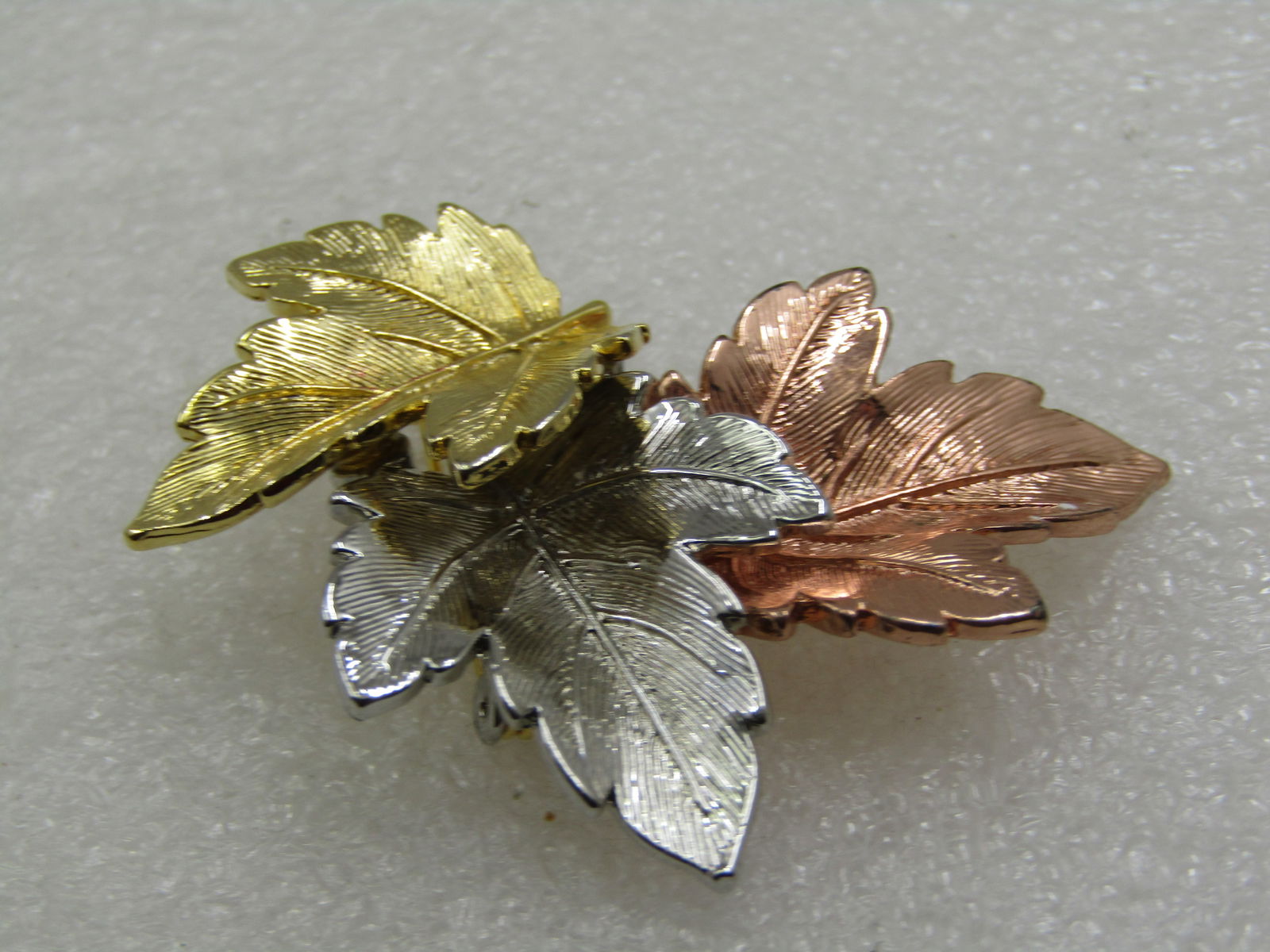 Vintage Tri Color Stacked Leaf Brooch, 1960s-1970's - 2