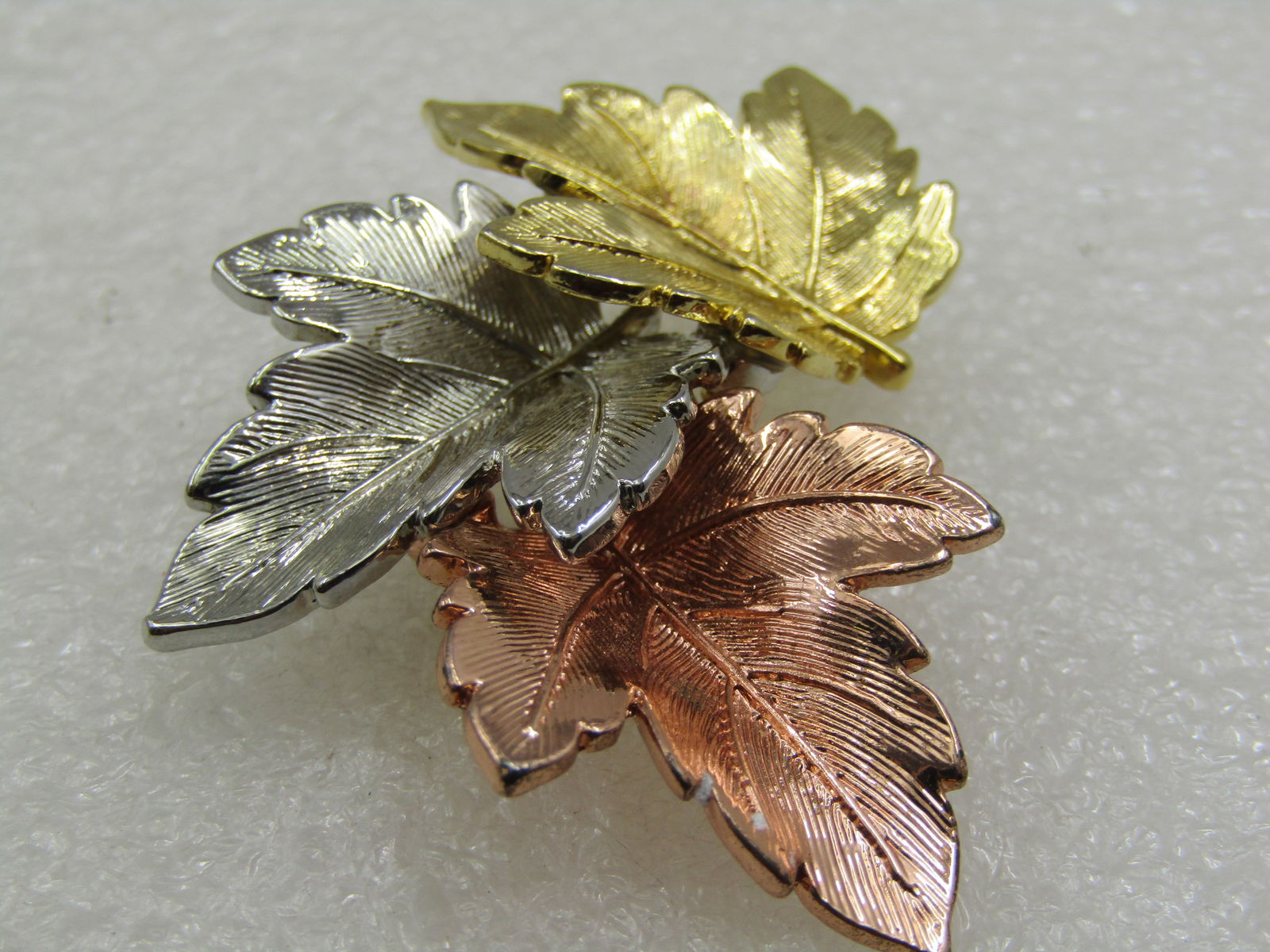 Vintage Tri Color Stacked Leaf Brooch, 1960s-1970's - 3