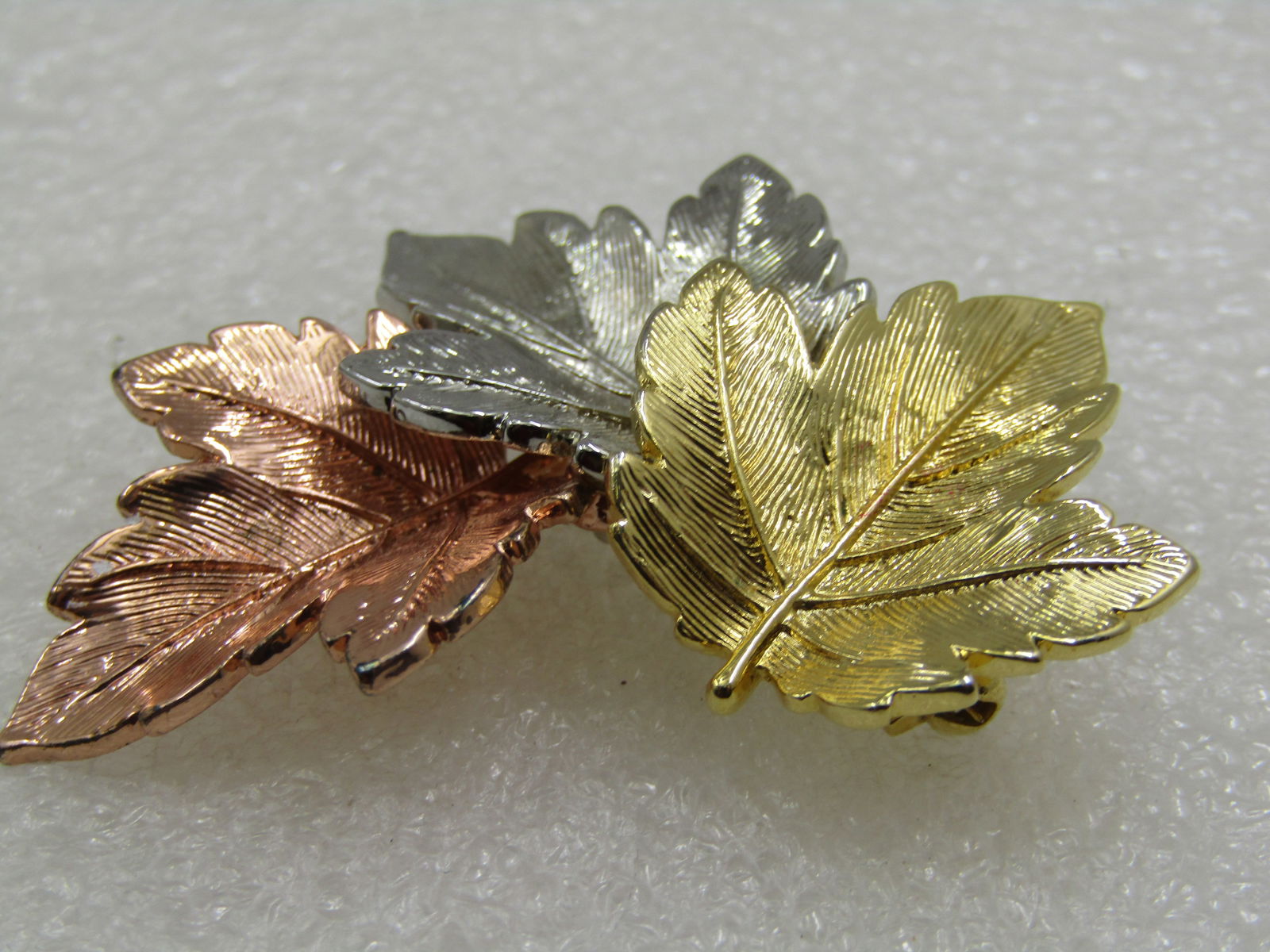 Vintage Tri Color Stacked Leaf Brooch, 1960s-1970's - 4