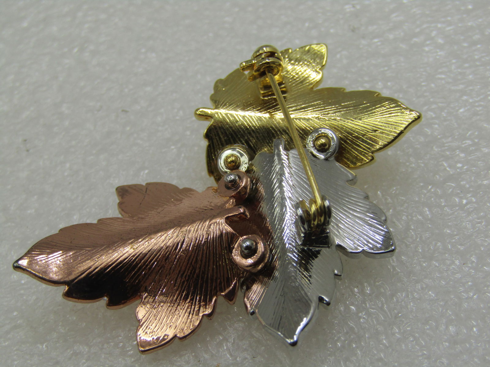 Vintage Tri Color Stacked Leaf Brooch, 1960s-1970's - 5