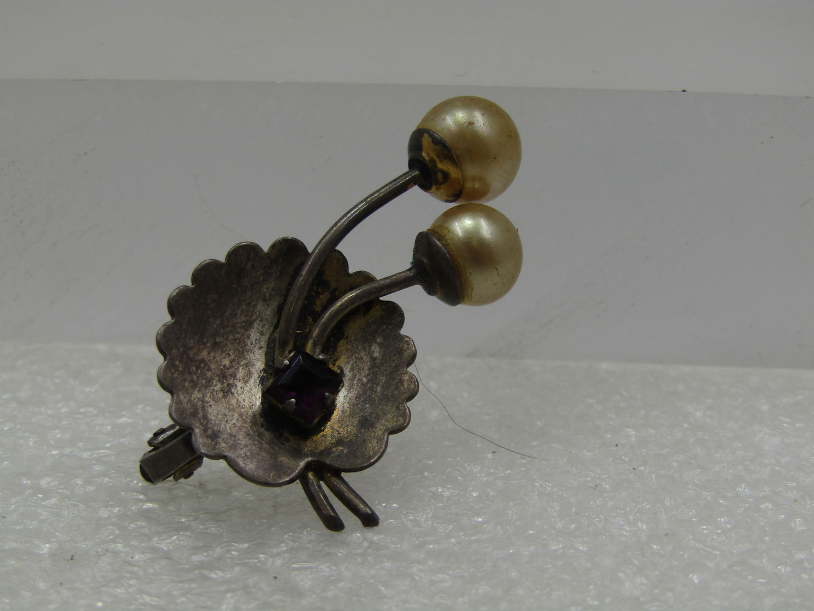Vintage Sterling 1930's Pearl & Rhinestone Dress Clip (1 of 6)