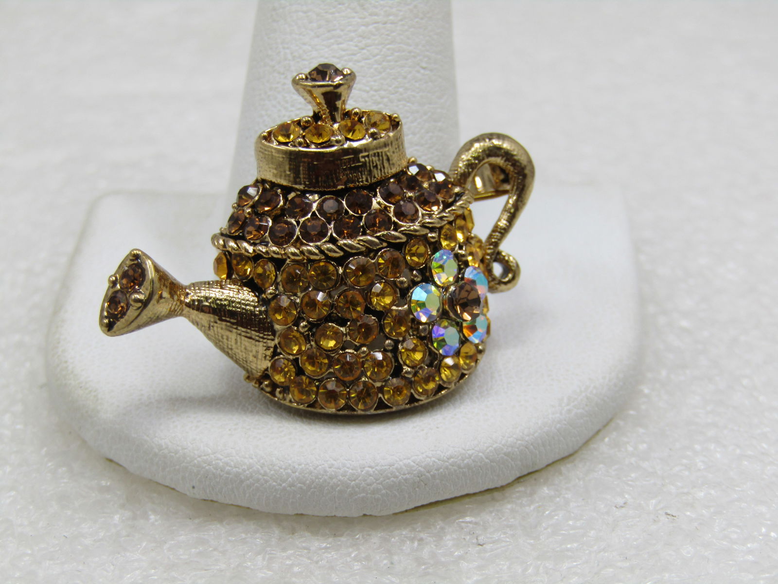 Vintage Rhinestone Teapot Brooch, 1960's, Aurora Borealis - 2