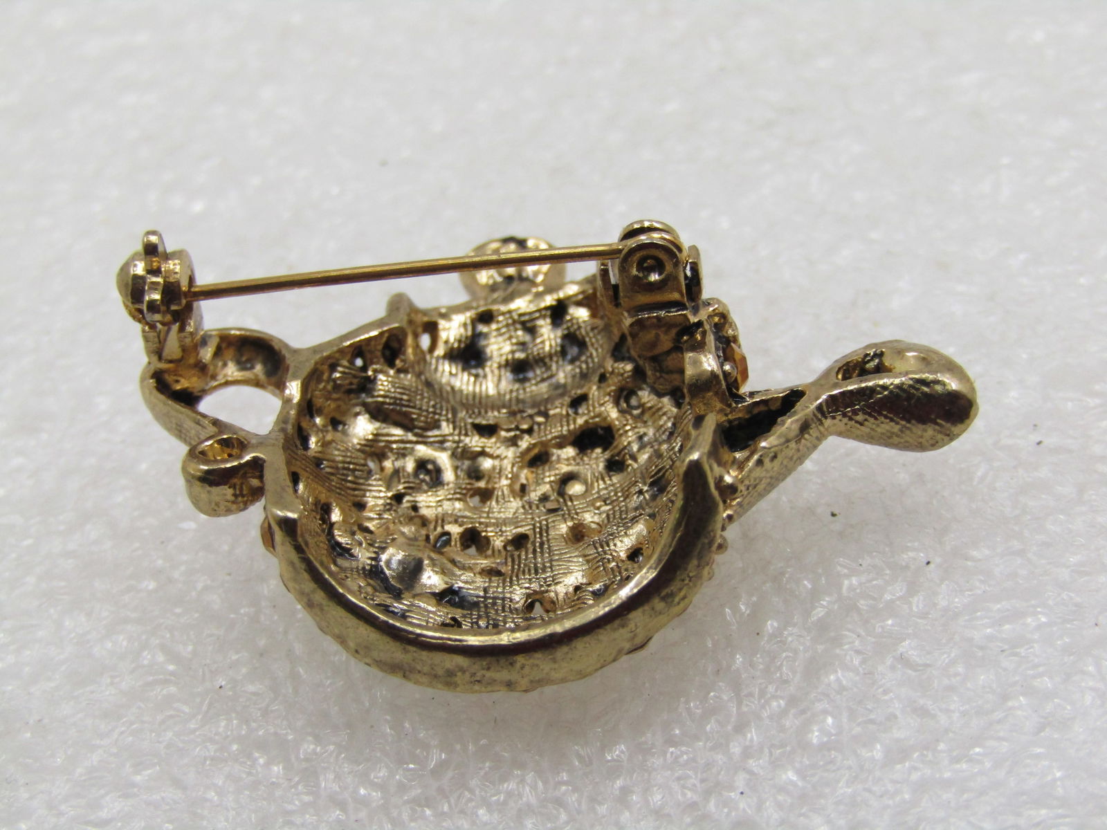 Vintage Rhinestone Teapot Brooch, 1960's, Aurora Borealis - 5