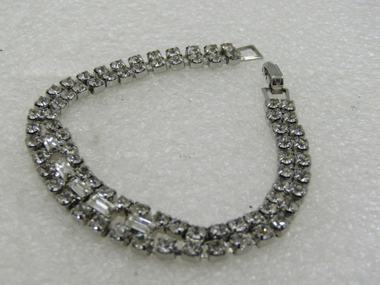 Vintage Rhinestone Double Strand Bracelet with Baguettes, 7.25" - 3