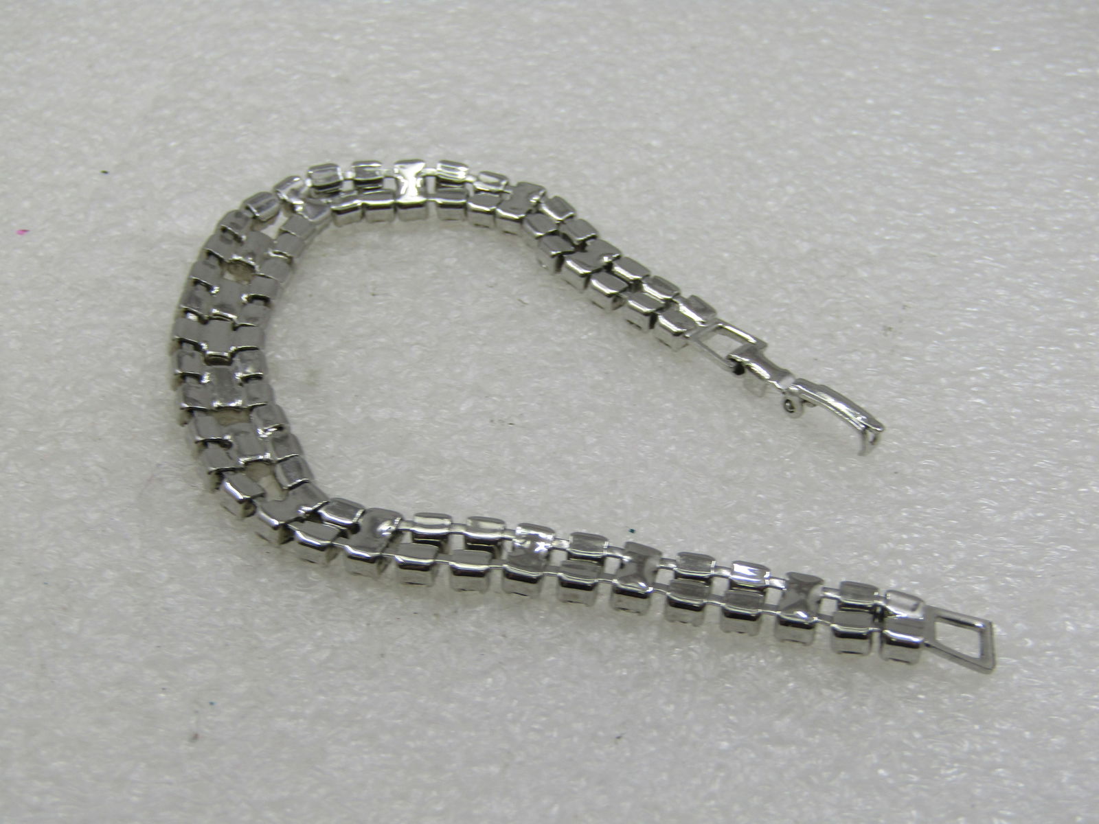 Vintage Rhinestone Double Strand Bracelet with Baguettes, 7.25" - 4