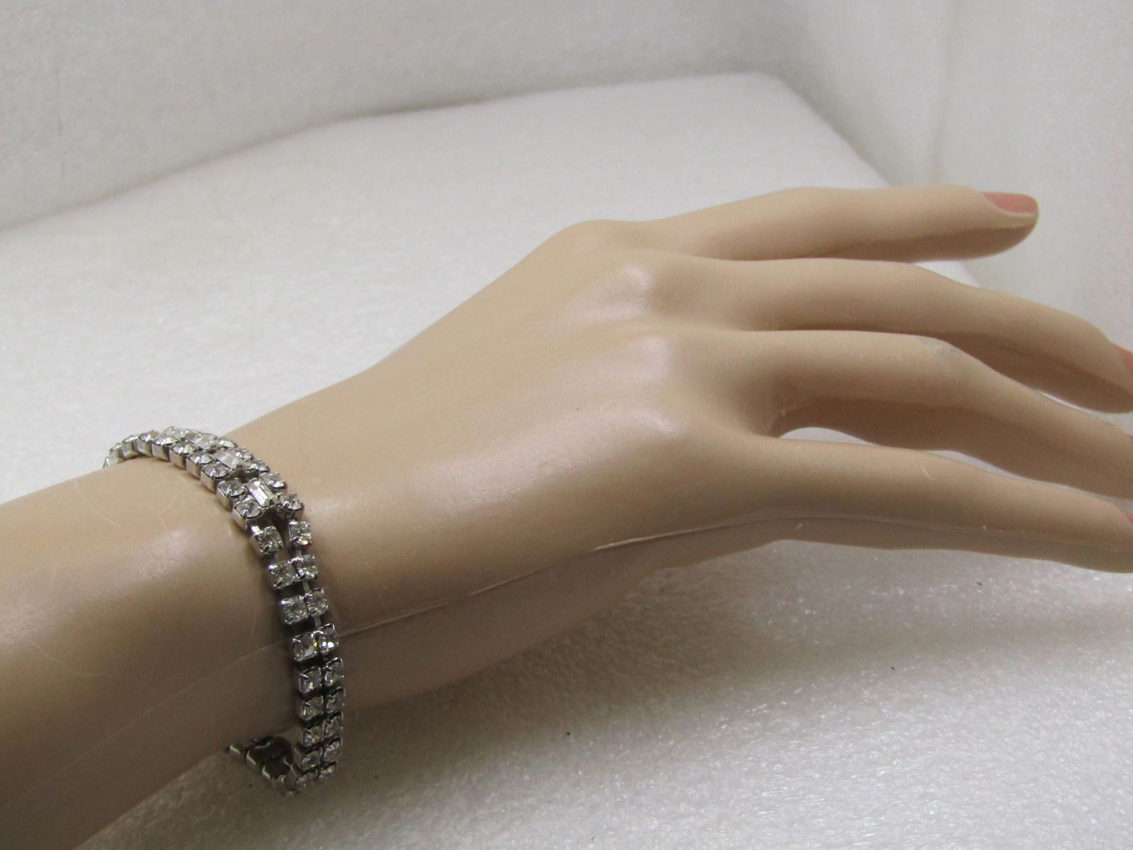 Vintage Rhinestone Double Strand Bracelet with Baguettes, 7.25" - 5