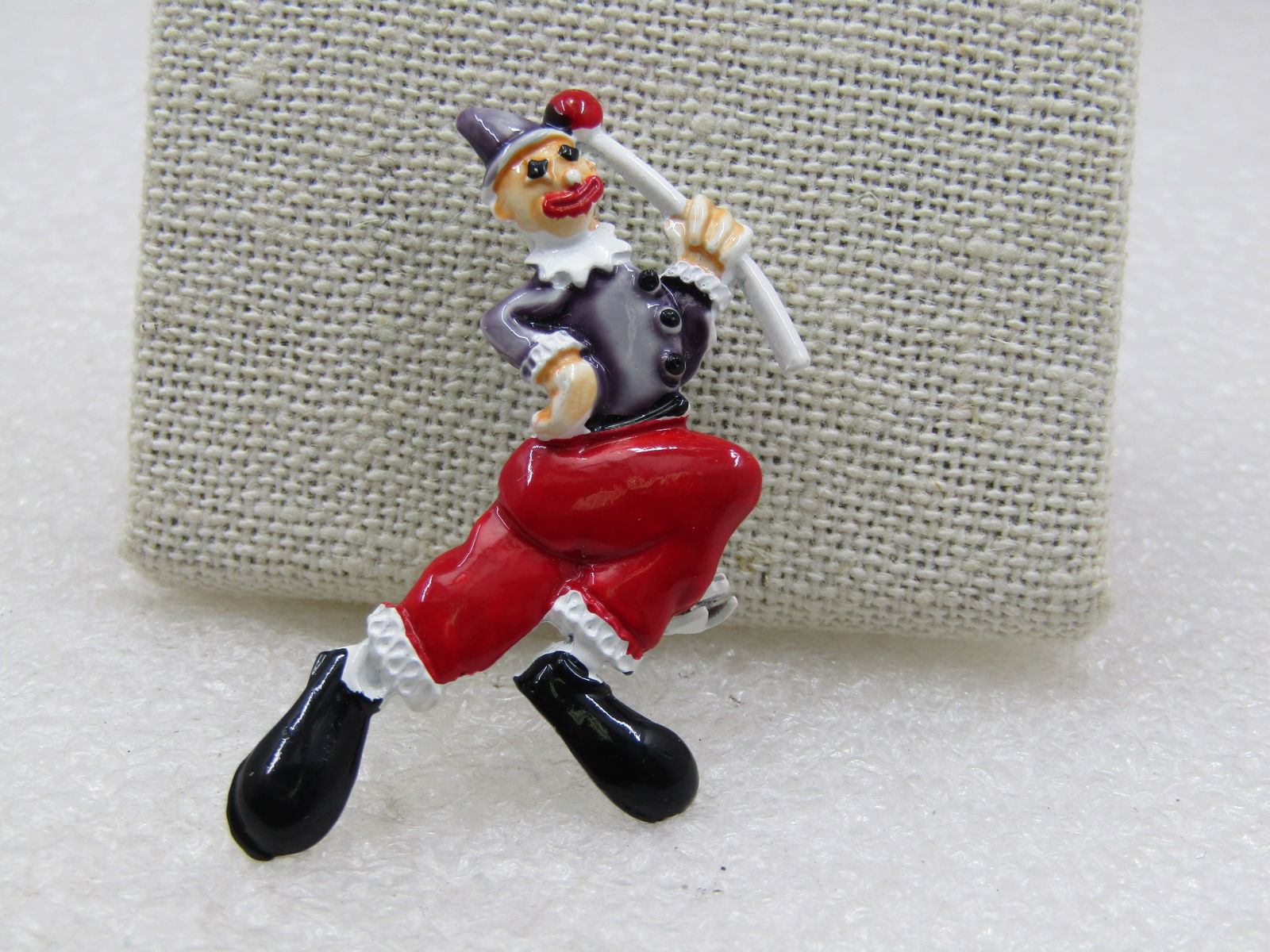 Vintage Enameled Clown Brooch, 2", On Card - 2